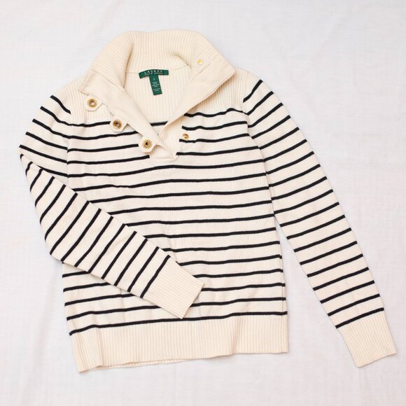 Black & Cream Striped Ralph Lauren Sweater - Picture 4 of 7